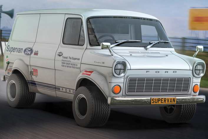 Bei Scalextric lässt der verrückte Ford Transit Supervan die 1:32-Muskeln spielen