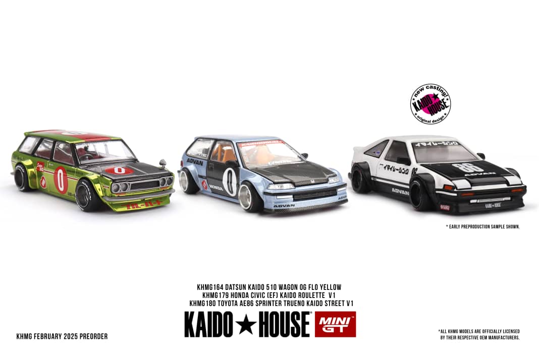 Mini GT kündigt krasses Kaido-House-Trio in 1:64 für August an