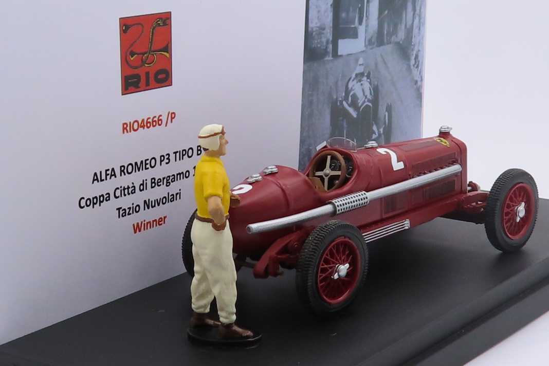 Rio bringt Tazio Nuvolaris Siegerwagen von 1935 aus Bergamo mit Figur in 1:43