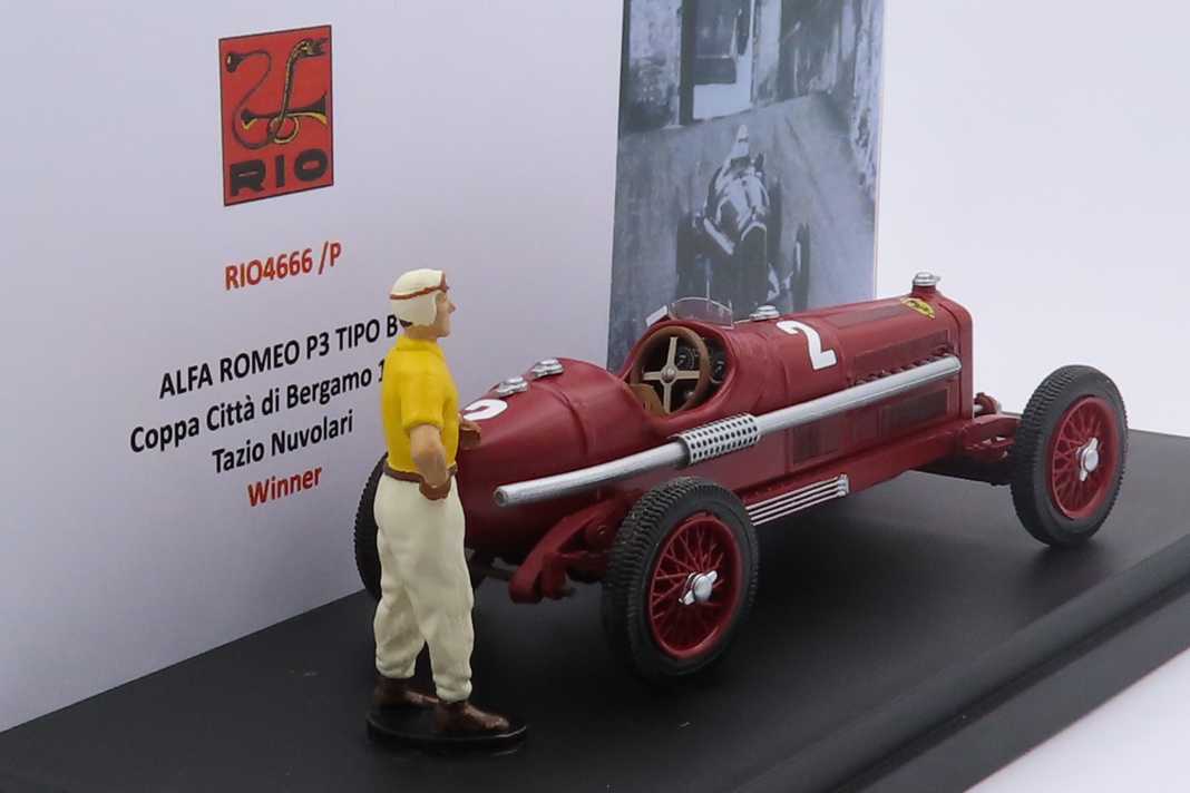 Rio bringt Tazio Nuvolaris Siegerwagen von 1935 aus Bergamo mit Figur in 1:43