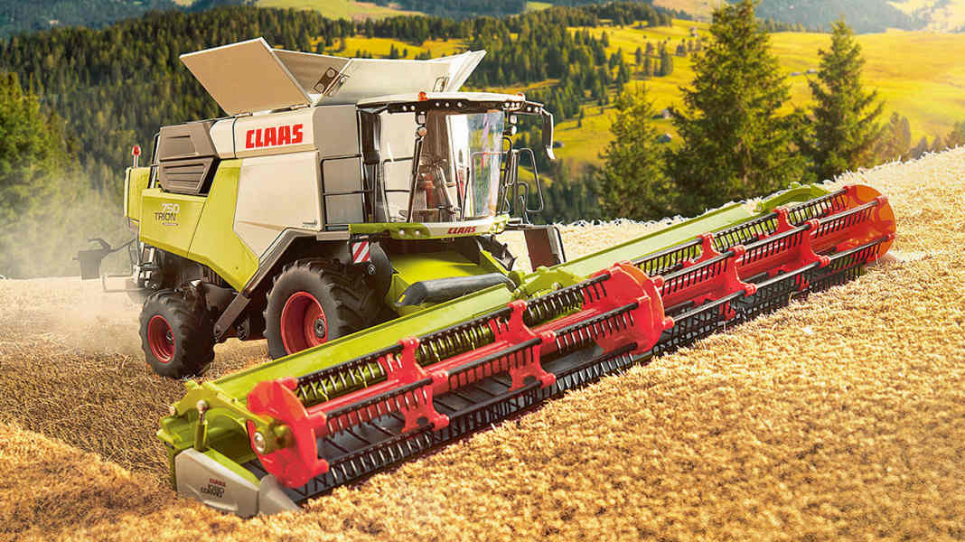 Echt schräg: Claas Trion 750 Montana/Convio Flex von Wiking in 1:32