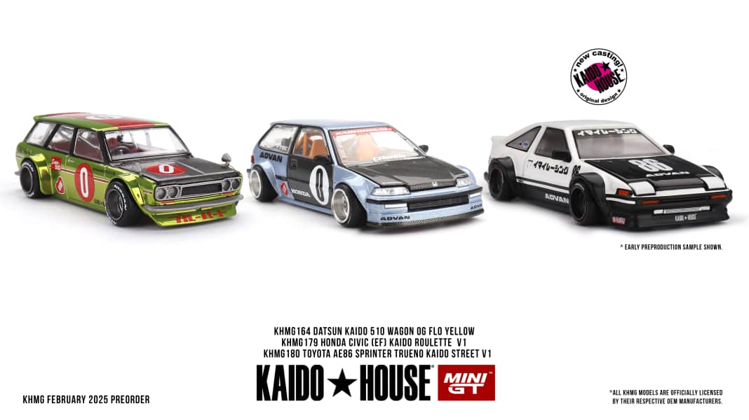 Mini GT kündigt krasses Kaido-House-Trio in 1:64 für August an
