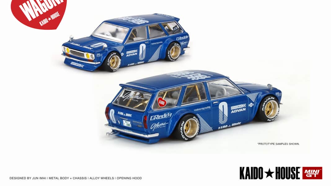 Pamperlaster mal anders: Kaido-House-Datsun 510 kommt von Mini GT in 1:64 auch als heißer Kombi