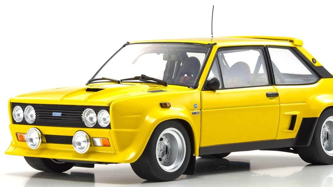 Kyosho liefert in Japan seinen gelben Fiat 131 Abarth als 1:18-Modell aus