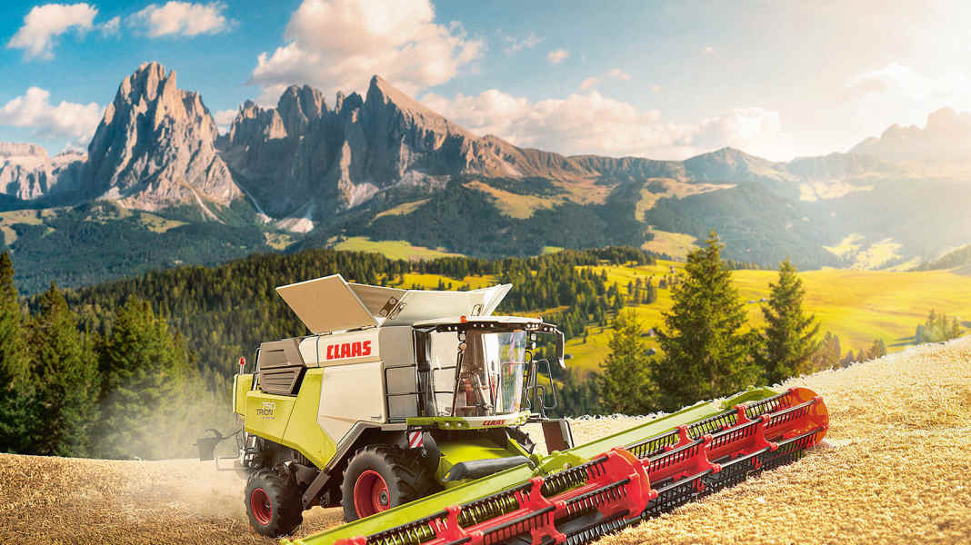 Echt schräg: Claas Trion 750 Montana/Convio Flex von Wiking in 1:32