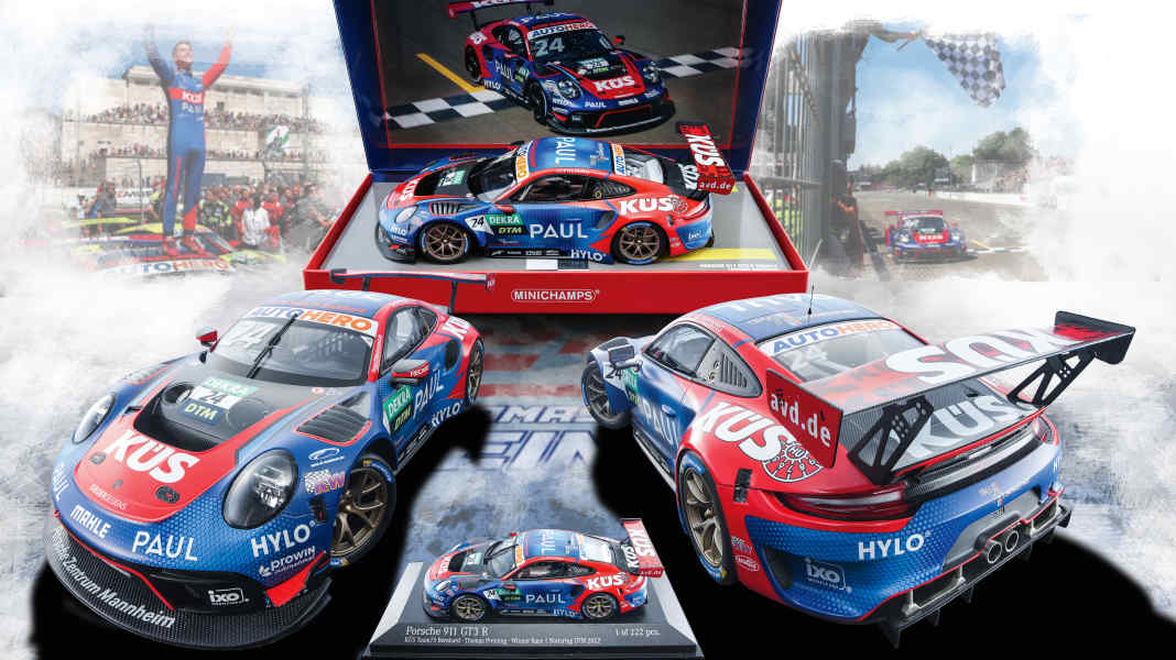 Viel auf dem Kasten: ‘22 Porsche 911 GT3 R DTM von Minichamps in 1:43 und 1:18