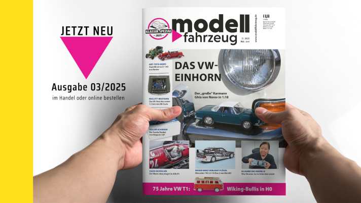 Schon der Titel-Star kommt von VW. Das 1:18-Modell des großen VW Karmann Ghia von Norev traf sich für die Titelstory mit einem der raren Originale des Coupé aus Osnabrück. Photographer: Ole Finn Halse