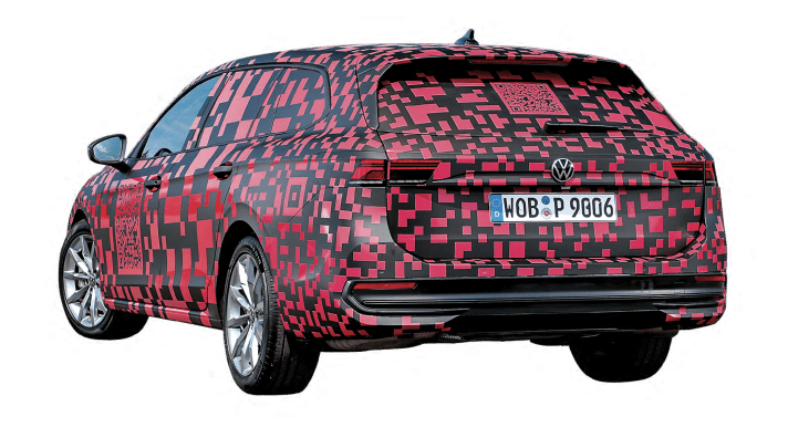 Noch verbirgt sich die Grafik der LED-Heckleuchten teilweise unter Tarnfolie – Volkswagen aberhat bereits bestätigt, dass sie eine durchgehende Lichtspange verbindet