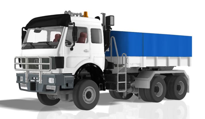 Neben der vierachsigen Sattelzugmaschine in Rot (ganz oben) plant WSI Models den Schwerlast-Mercedes auch als Dreiachser, der wahlweise mit einer Ballastpritsche versehen werden kann. ]