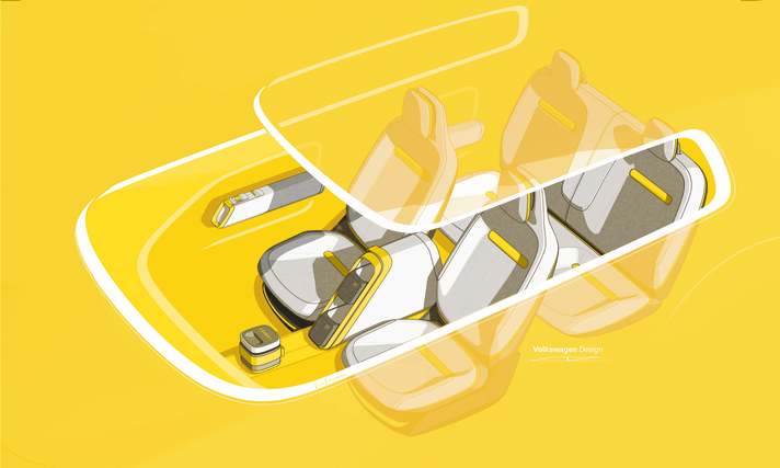 Der Fond bietet Platz für vier Personen. Alle Sitze bis auf den Fahrersitz sollen auf verschiedene Arten umklappbar sein. Das Kofferraumvolumen gibt Volkswagen für die Studie mit 305 Litern an