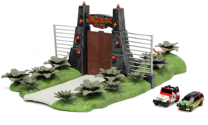 Wenn ein Modellauto-Hersteller wie Jada eine Nano-Serie vorstellt, dann sind die Modelle winzig. Stimmt auch beim Jurassic-Diorama. Denn die beiden beigelegten Autos messen je knapp vier Zentimeter ]Foto: Werk