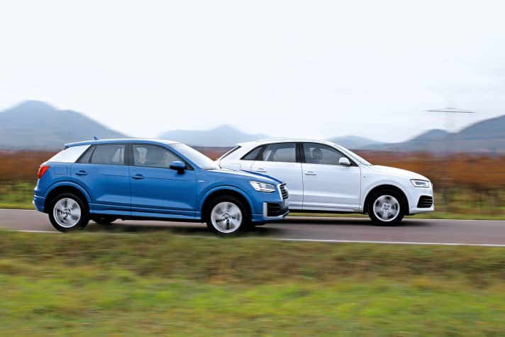   Nimmt man das Fahrwerk mit Dämpferregelung gefallen beide Audi mit gutem Komfort. Fahrdynamisch hat der gelassen agierende Q3 gegen den wesentlich agileren Q2 jedoch keine echte Chance