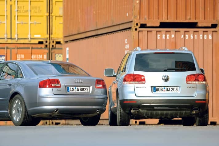 Vergleich: A8 mit 326 PS vs. Touareg mit 313 PS, je V10 TDI