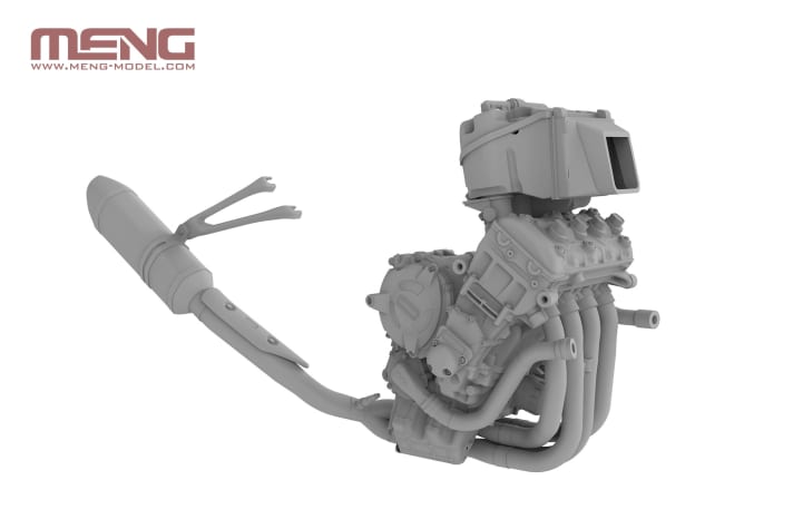 Den beim Original 215 PS starken Reihenvierzylinder baut Meng Model bei seinem 1:9-Bausatz der BMW HP4 Race in detaillierter Ausführung nach ]Foto Meng Model