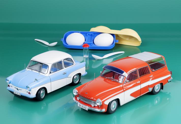 Trabant W 50 und Wartburg 312 Camping sind automobile Ikonen der DDR mit sehr viel Charme. Solido baut beide in 1:18 nach. Foto: Christian M. Hoffmann