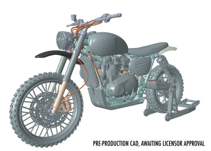Diese erste Animation zeigt, wie detailliert die britische Miniaturen-Legende Corgi bei ihrem 1:12-Modell des Bond-Bikes arbeiten will. Der Die-Cast-Anteil an der Mini-Scrambler soll hoch sein. ]