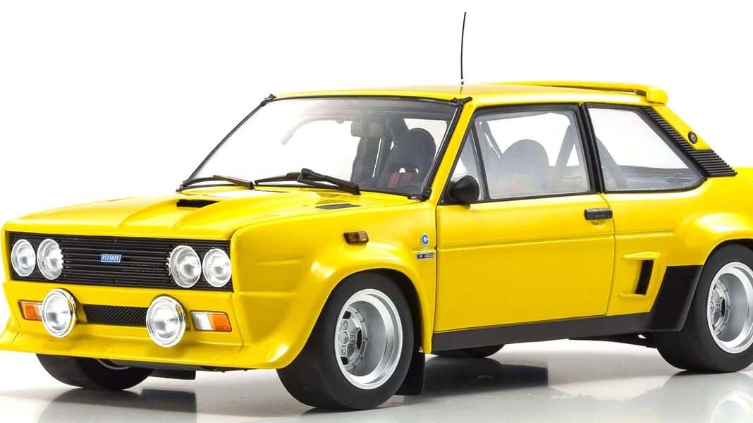 Kyosho liefert in Japan seinen gelben Fiat 131 Abarth als 1:18-Modell aus