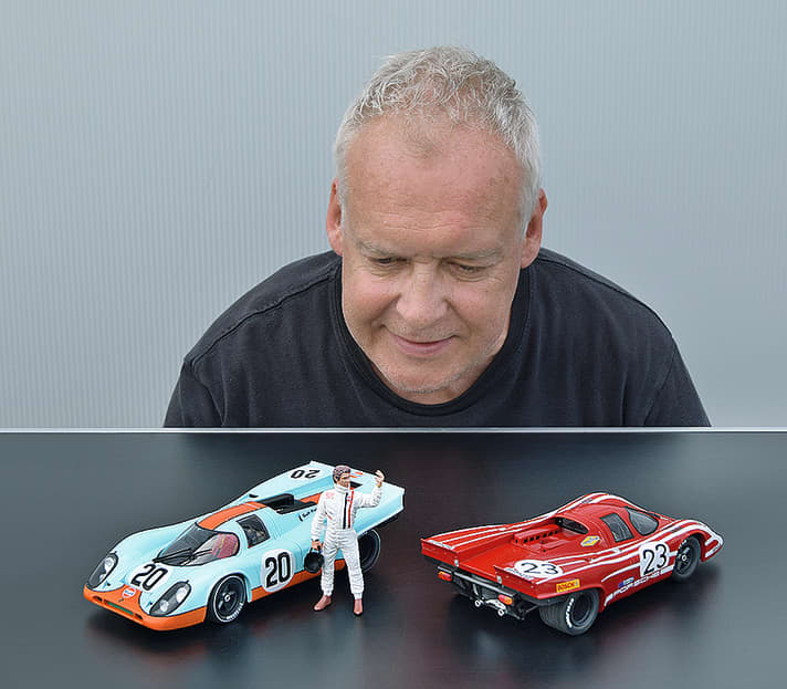 Das Modell: Porsche 917 K von KK-Scale, ebenso wie die Figur in 1:18