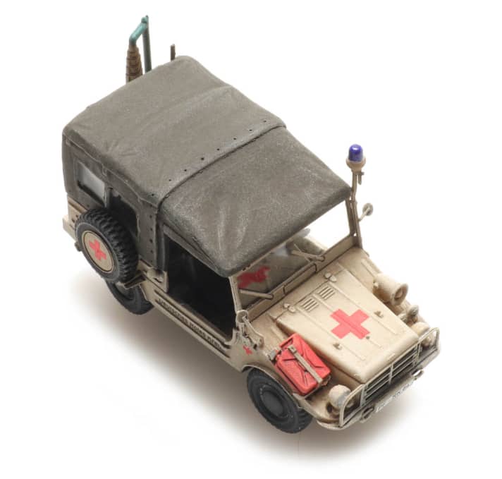 Bei seinem fein detaillierten DKW Munga in der Baugröße 1:87 setzt Artitec vorerst aus zivile Versionen. Hier im Bild ist die Rot-Kreuz-Variante abgelichtet. ]