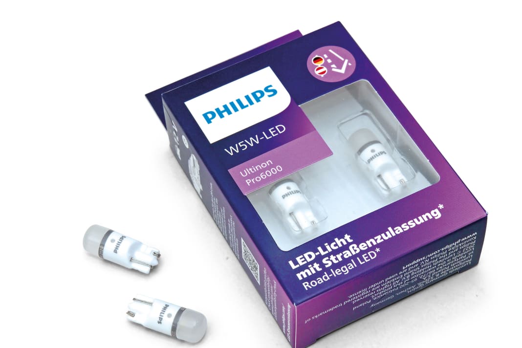 Die Philips W5W-LED Ultinon Pro6000 eignen sich für das vordere Standlicht einiger Konzernmodelle