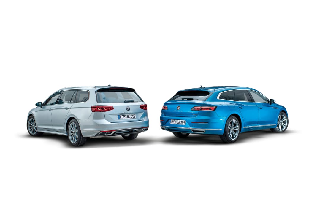 Variant: Im Paket enthalten sind auch ein größerer Heckspoiler und zwei doppelflutige Endrohr-Blenden in Edelstahl, Arteon: Die edle Ausstattung garniert Volkswagen zudem in Serie mit 18 Zoll großen Alurädern