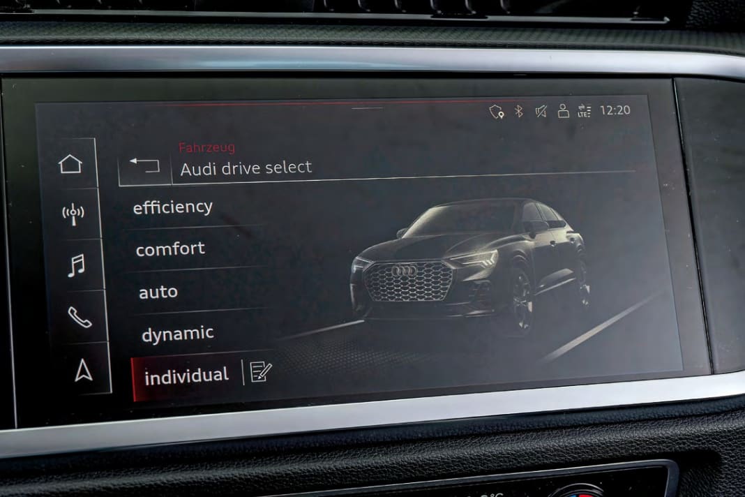 Fahrprofile sind beim Q3 Sportback serienmäßig an Bord, über „Individual“ kann man nach Belieben zusammenstellen