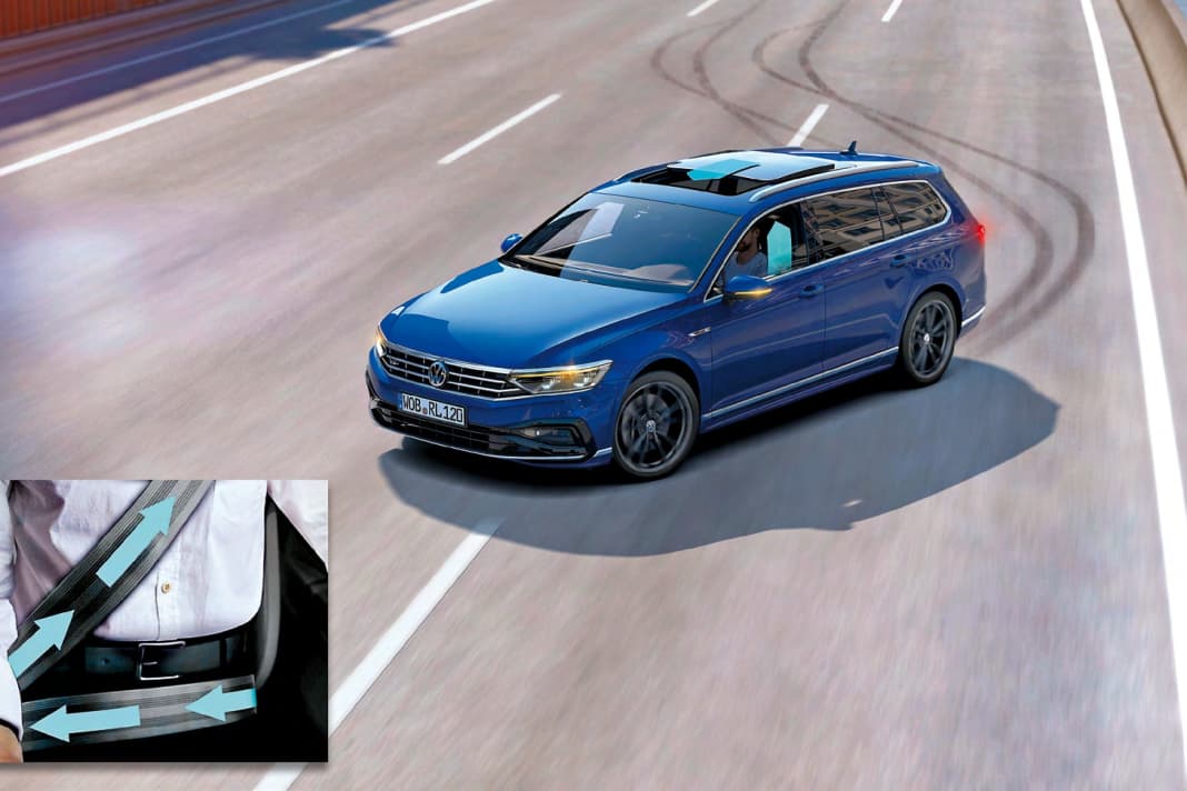 Gerät das Fahrzeug ins Schleudern oder scheint eine Kollision unvermeidbar, greift der proaktive Insassenschutz ein. Jener schließt nicht nur Fenster und Schiebedach, sondern strafft auch die Gurte – alles, um Unfallfolgen zu mindern