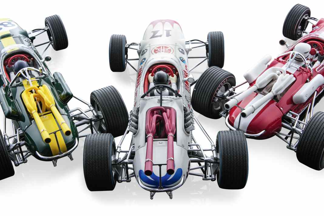 Der grüne Lotus gewann mit Jim Clark im Jahr 1965 die Indy 500. Auch die anderen 1:18er sind Oval-Racer en miniature.
