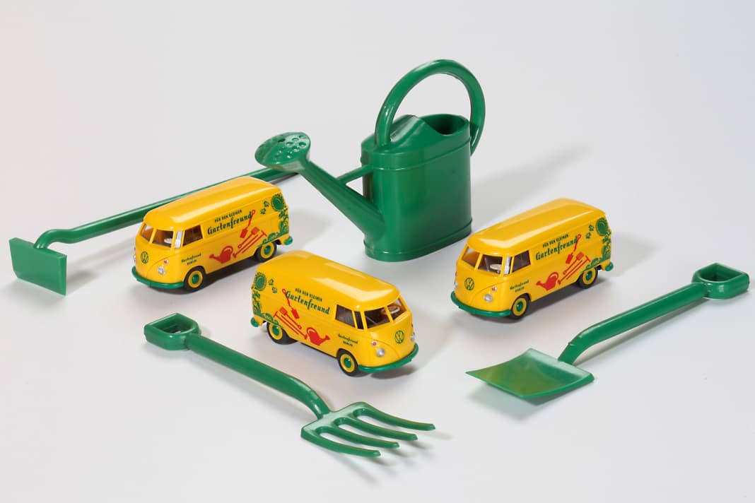 Auch als bunt gewandeter „Gartenfreund“ ist der Volkswagen T1 als Lieferwagen im Wiking-Programm in H0 unterwegs