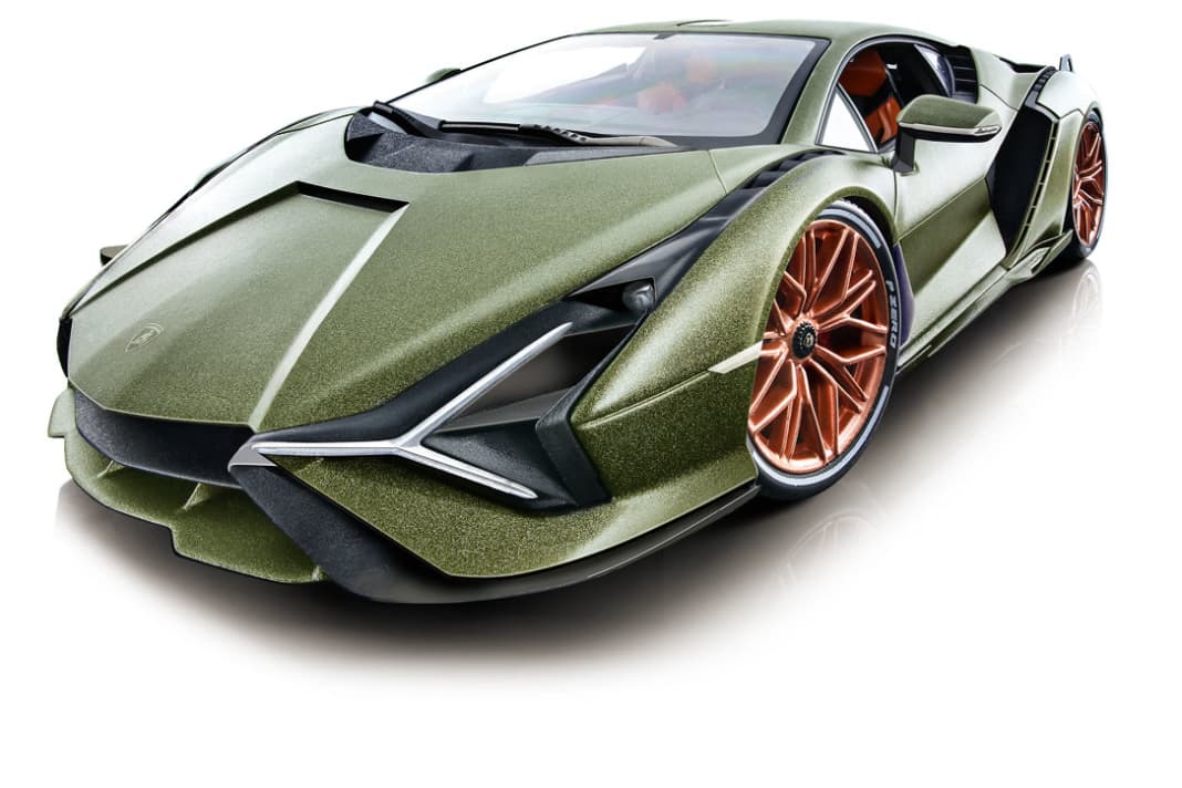 Auch die ungewöhnliche Farbe des Lamborghini Sián ist bei der Die-Cast-Miniatur makellos und semimatt aufgetragen
