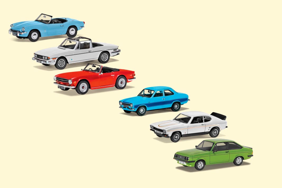Die Diagonale füllen bei Corgis Vanguards in 1:43 die „Triumph- Topless-Collection und das Ford-RS-Set in klassischer Die-Cast- Machart sowie very british und stilvoll aus