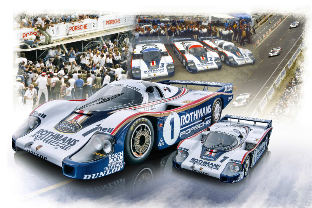 Die beiden Jubiläumsmodelle zum epischen Le-Mans-Sieg des neuen 956 von 1982 baut Spark/Minimax für Porsche in 1:43 und 1:18 aus Resine