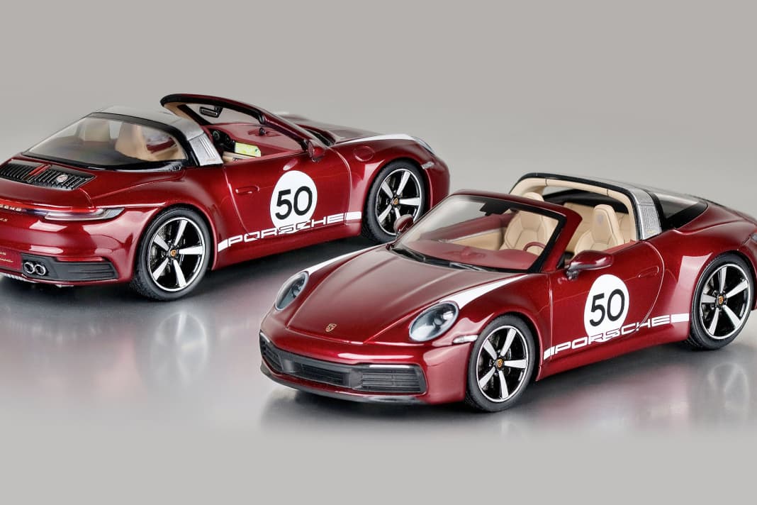 Seinem Heritage-Targa spendiert Minichamps in 1:43 eine fantastische Lackierung und ein mehrfarbiges Elfer-Interieur
