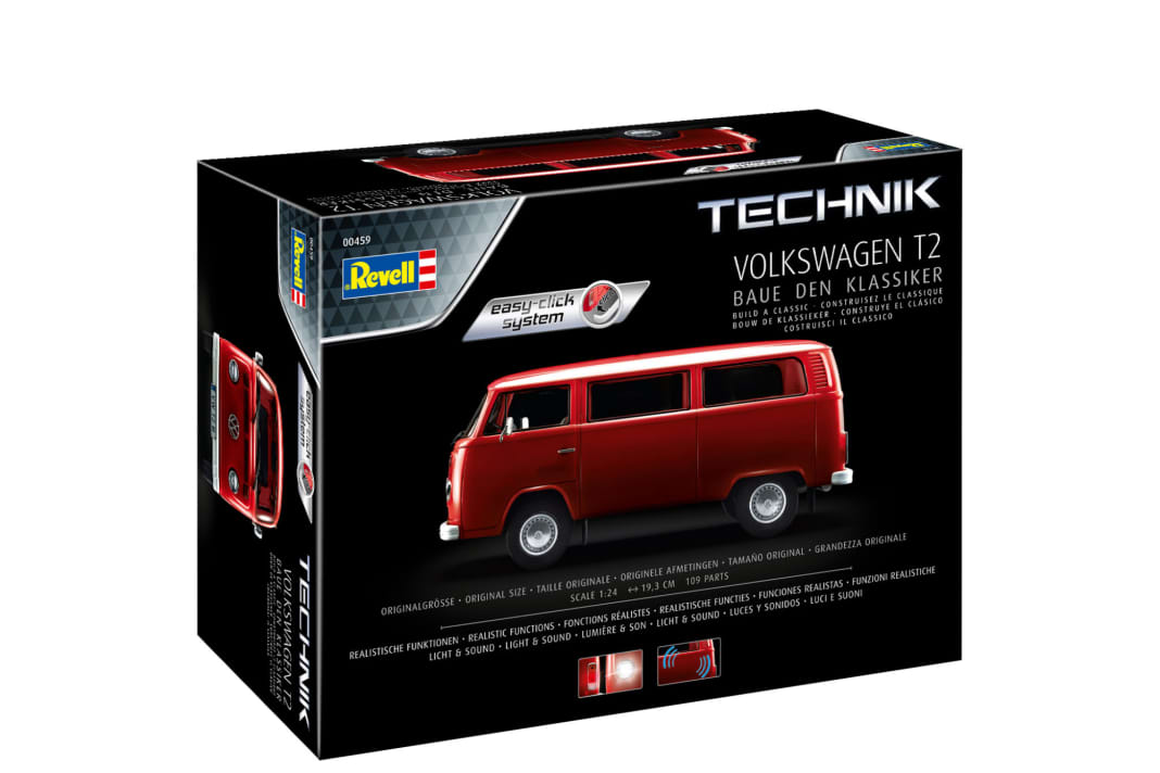 Im Bausatz sind alle Teile für den VW T2 und seine aufwendigen Technik-Features enthalten