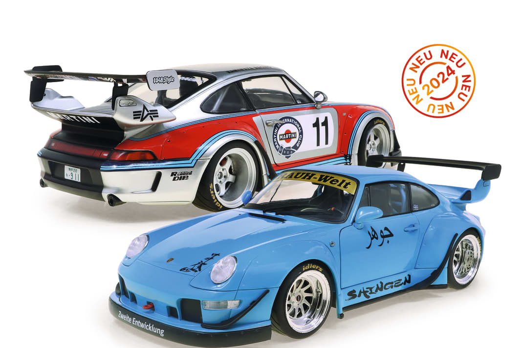 Der blaue „Shingen“ und der silberne „Rough Rhythm 1973“ bauen Solidos RWB-Fuhrpark in 1:18 konsequent aus