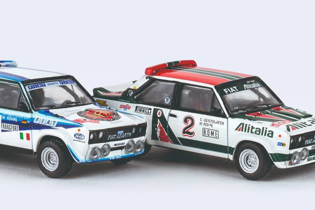 Wenn Brekina in H0 das Rallye-Fass aufmacht, dann sind die Fiat 131 mit dabei, mit denen Walter Röhrl Motorsportgeschichte geschrieben hat