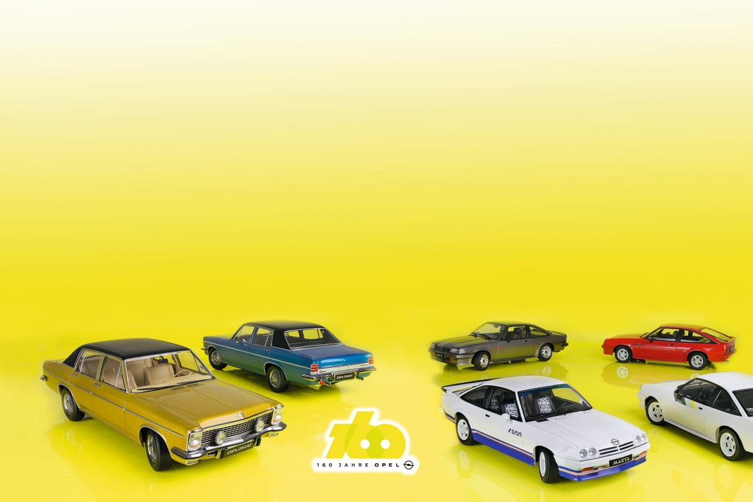 Die Diplomat (unten) kommen luxuriös daher, die Manta B (rechts) setzen dagegen gekonnt sportive Opel-Akzente im KK-Scale-Programm der Baugröße 1:18