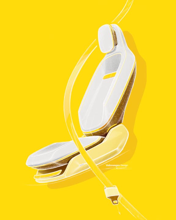 Zusätzlich zur Studie veröffentlichte VW Design-Skizzen. Das Interieur bekommt einen retro-futuristischen Touch