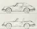 Porsche-Geniestreich: Diese Zeichnungen zeigen die verabschiedete Fließheckversion des künftigen 911 Targa.  Ikonisch: der bis heute genutzte »targa«-Schriftzug.