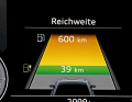 Im Virtual Cockpit wird die Gesamtreichweite zweigeteilt (E + Verbrenner) dargestellt