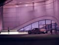 Pastellfarben: Die Museumsbeleuchtung harmoniert perfekt mit dem Porsche Taycan.