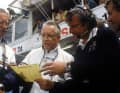 Peter Falk, Prof. Helmuth Bott, Norbert Singer (l-r), Le Mans, 1985
