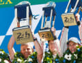 Fritz Enzinger, Brendon Hartley, Timo Bernhard, Earl Bamber (l-r), 24h Le Mans, 2017