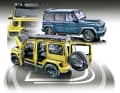 Der blaue Brabus G63 hat ein dezentes Cockpit – beide glänzen in den Bereichen Motornachbildung und Allradfahrwerk in 1:18 