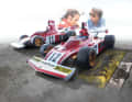 Niki Lauda mit Luca di Montezemolo (links) und das tolle Cockpit des Resine-Ferrari aus dem Fuhrpark von Tecnomodel in 1:18