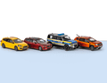 Aktueller Neuheiten-Nachschub bei PCX87: Ford Focus Turnier ST, Volvo V60, Land Rover Defender und Dacia Duster (von links)