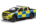 Das Policecar der "South Wales Police" von Corgi trägt ein blau-gelbes Dekor auf weißem Zinkdruckgussgrund