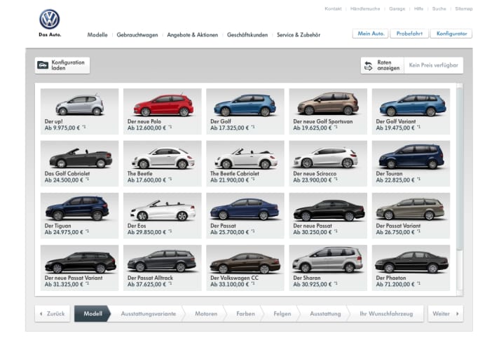   Die Volkswagen Modelle präsentieren sich in einem neuen Fahrzeug-Konfigurator
