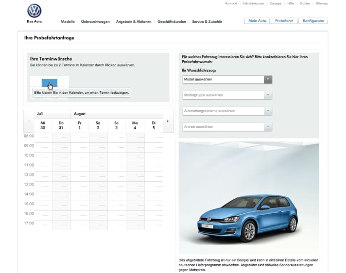   Einfach mal Probe fahren – mit dem neuen Probefahrtenmodul von Volkswagen lassen sich Termine einfach und effizient koordinieren