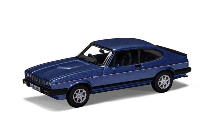 Ach wie herrlich waren die Zeiten, als Ford noch in Europa echte Coupés in seinen Preislisten stehen hatte. Corgi baut den Capri MK III als Injection Special in seiner 1:43-Die-Cast-Serie Vanguards]